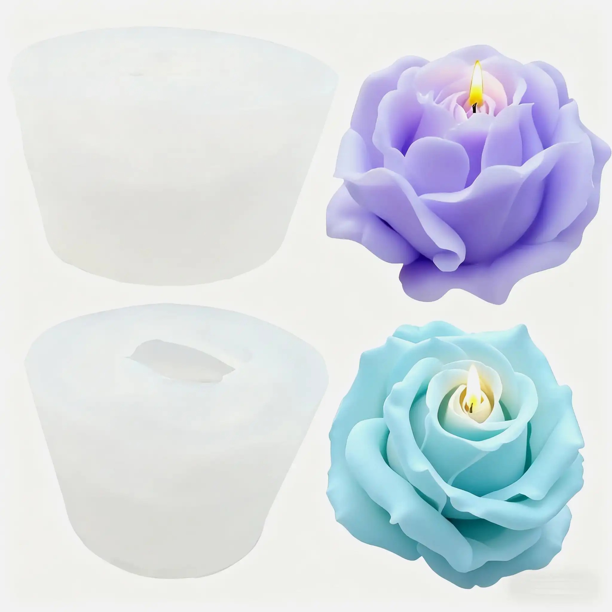 Candle Supplies In Bulk - 2-Piece Romantic 3D Rose Silicone Candle