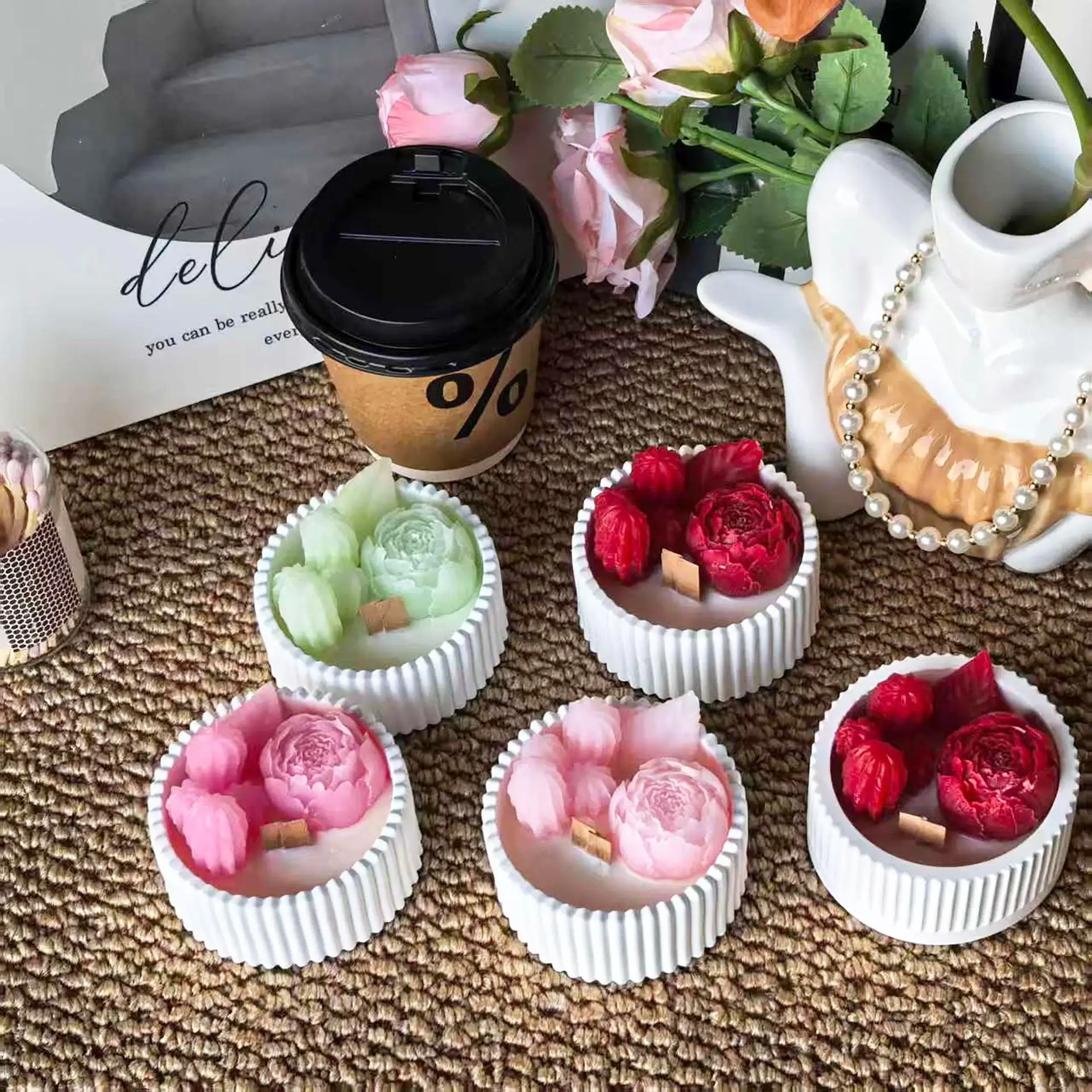Candle Souvenir - 2pcs Floral Rose Cup Scented Candle,
