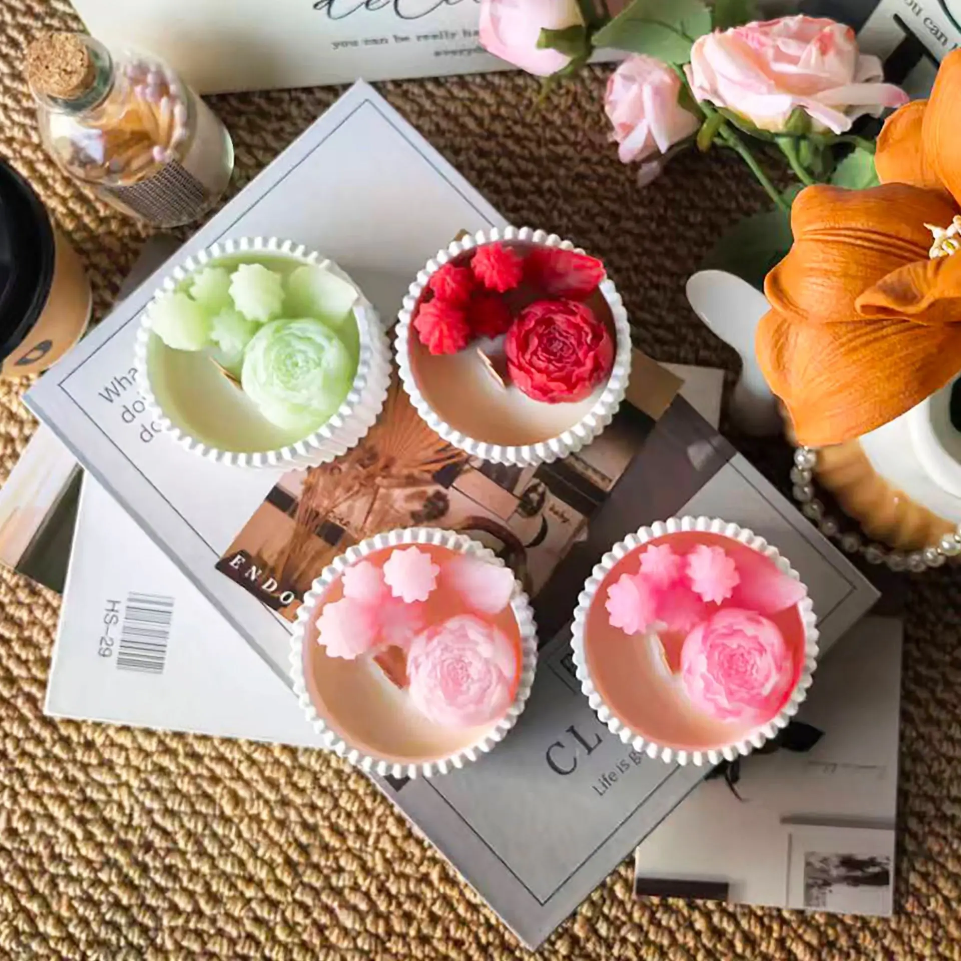 2pcs Floral Rose Cup Scented C - Candle Souvenir review and price