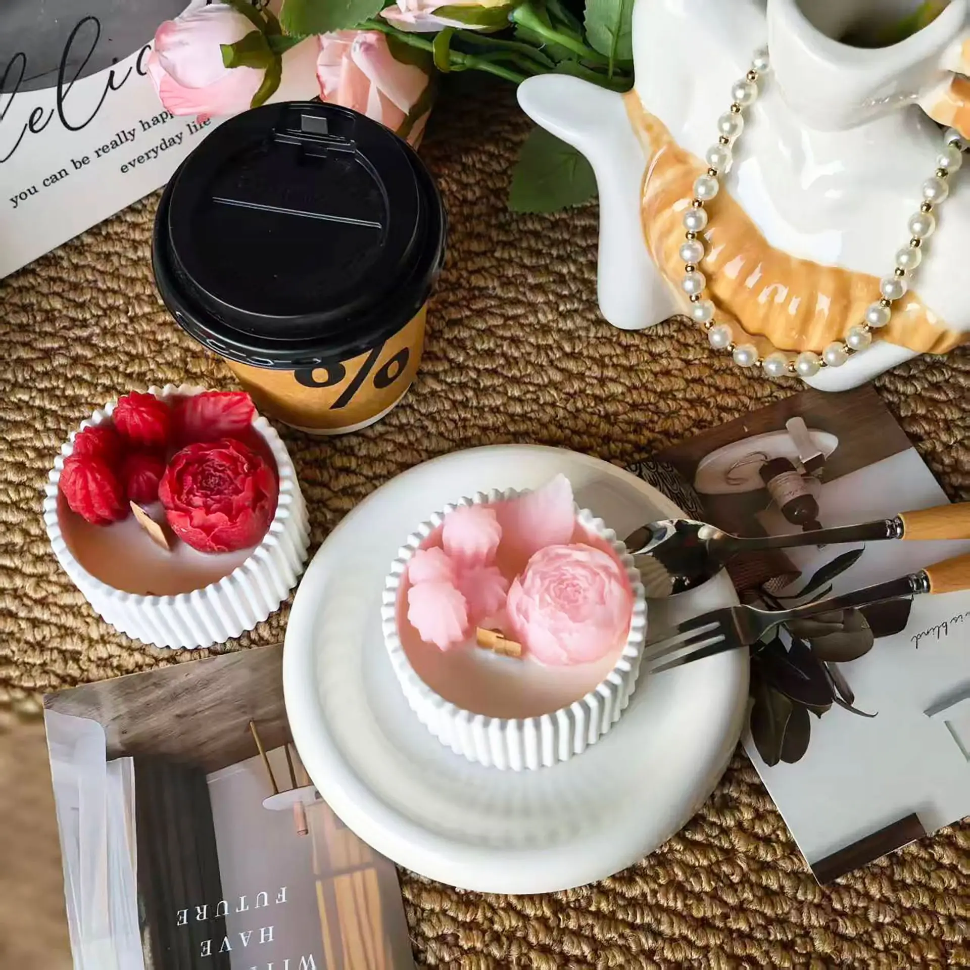 2pcs Floral Rose Cup Scented C - Candle Souvenir review and price
